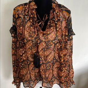 Miss June Paris Boho Mixed Pattern Top w/ Metallic Gold